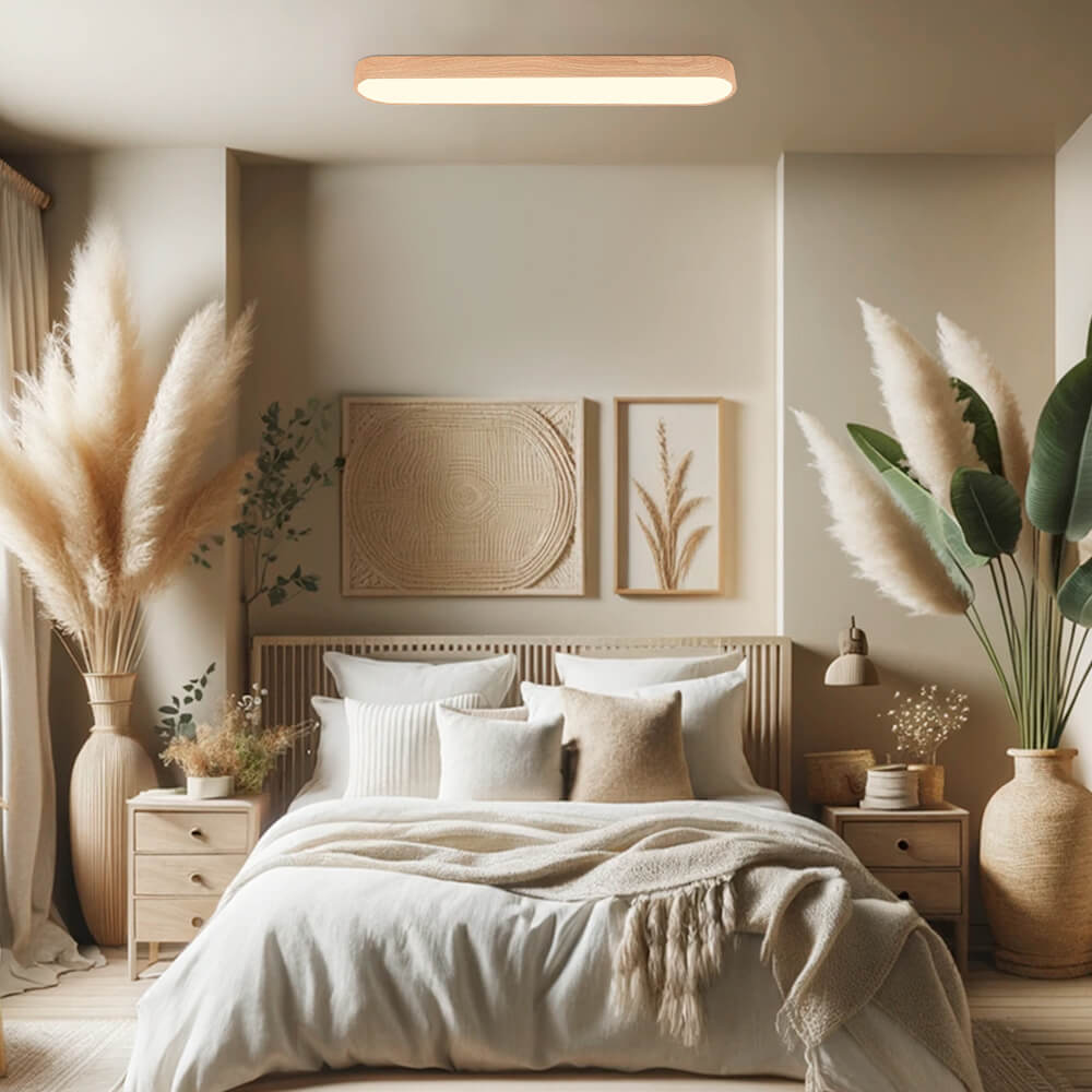 Plafonnier Ovale LED Effet Bois Métal 65-90 cm Blanc Chaud Blanc Froid Salon Chambre Cuisine Intégré Design | Koossa