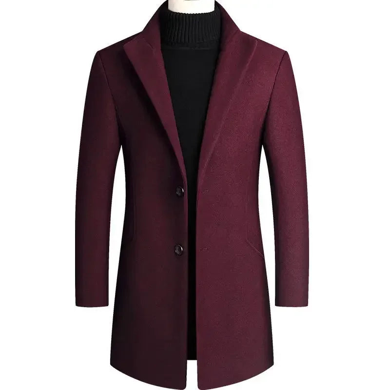 Men's Wool Blend Overcoat with Notched Collar – Two-Button Front, Mid-Thigh Length, Classic Fit for Business & Casual Wear | Lonoma