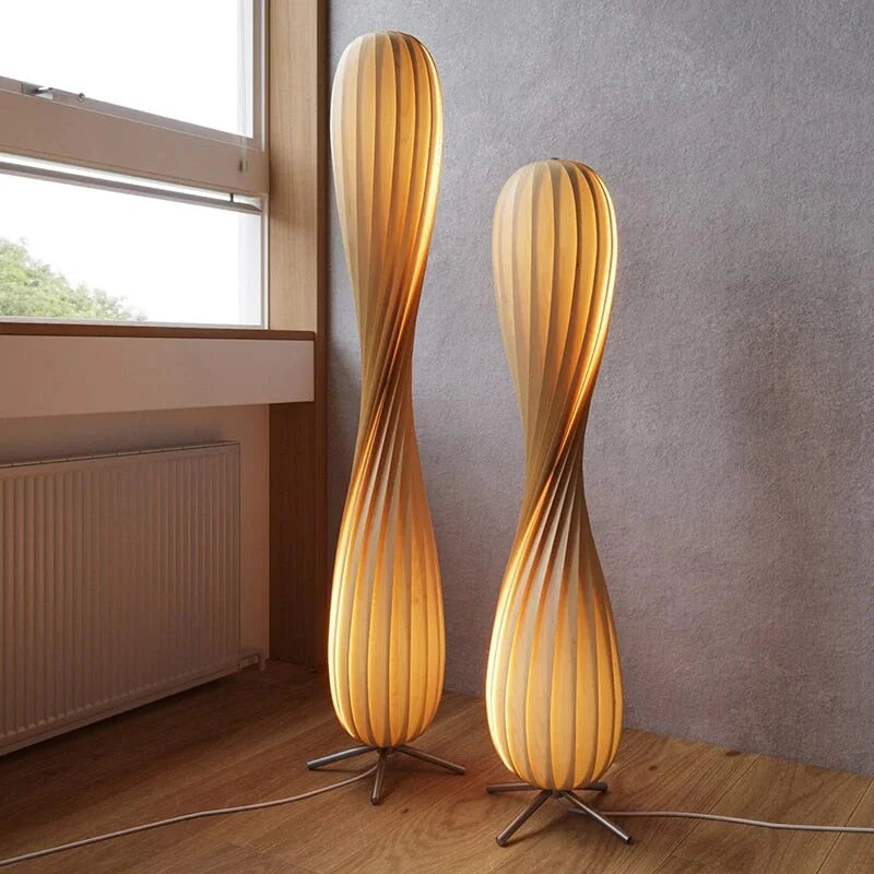 Twisted Birch Wood Floor Lamp, Sculptural LED Standing Light for Bedroom, Living Room & Home Office, Modern Minimalist Ambient Lighting | Lonoma