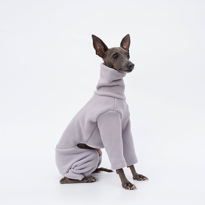 Dog Fleece Onesie Turtleneck Loose Fit Whippet Greyhound XS to XXL Four-Leg Jumpsuit Iggy Winter Clothes | Koossa