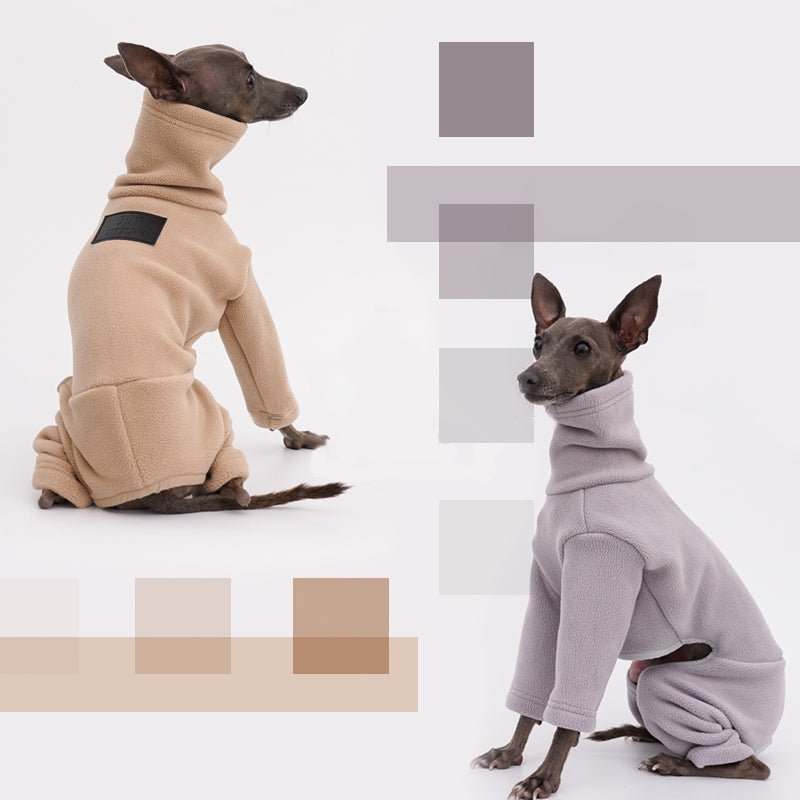 Dog Fleece Onesie Turtleneck Loose Fit Whippet Greyhound XS to XXL Four-Leg Jumpsuit Iggy Winter Clothes | Koossa