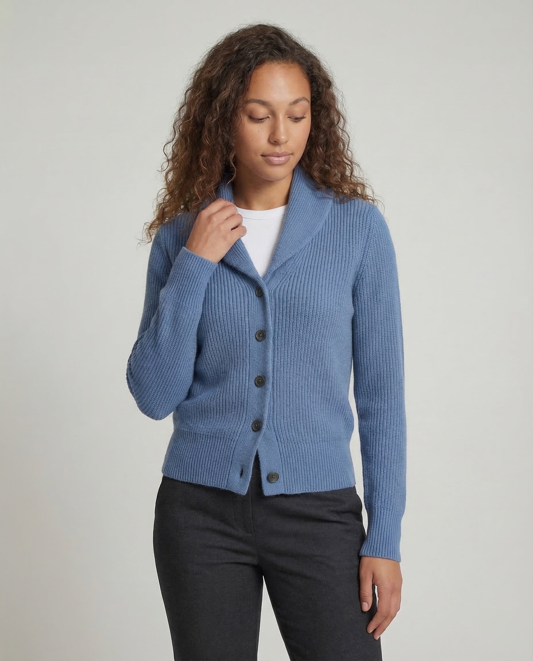 Women's Button-Front Knit Cardigan with Lapel Collar — Classic Long-Sleeve Layering Piece for Office & Everyday Wear | Koossa