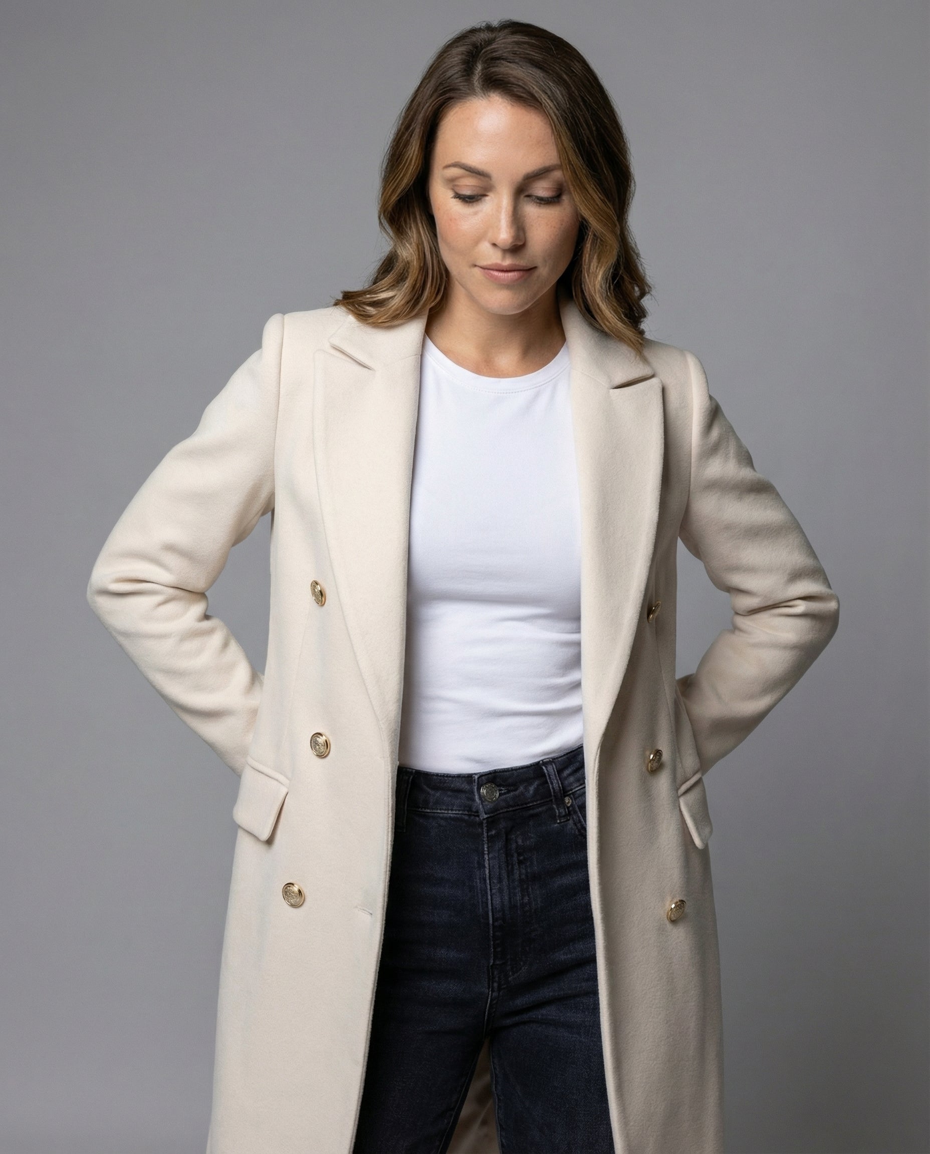 Women's Double-Breasted Jacket with Long Sleeves — Classic Tailored Outerwear for Autumn & Winter | Koossa