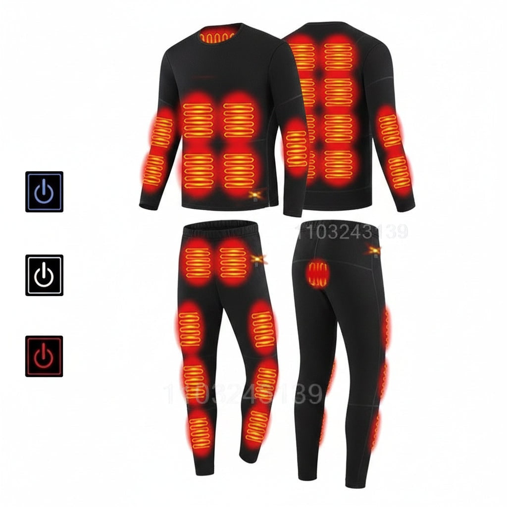 USB Rechargeable Heated Base Layer Set with 3 Heat Settings for Winter Sports and Outdoor Activities | Lonoma