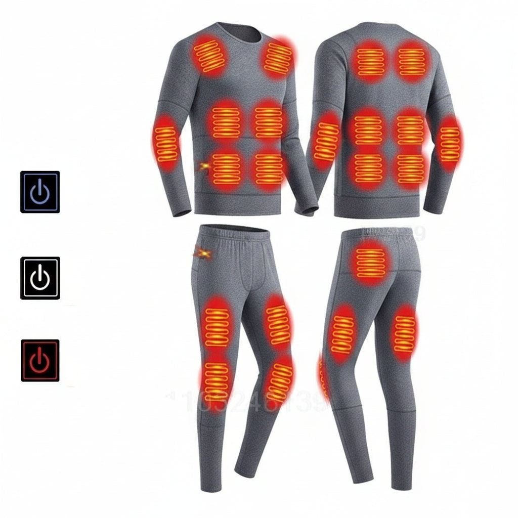 USB Rechargeable Heated Base Layer Set with 3 Heat Settings for Winter Sports and Outdoor Activities | Lonoma