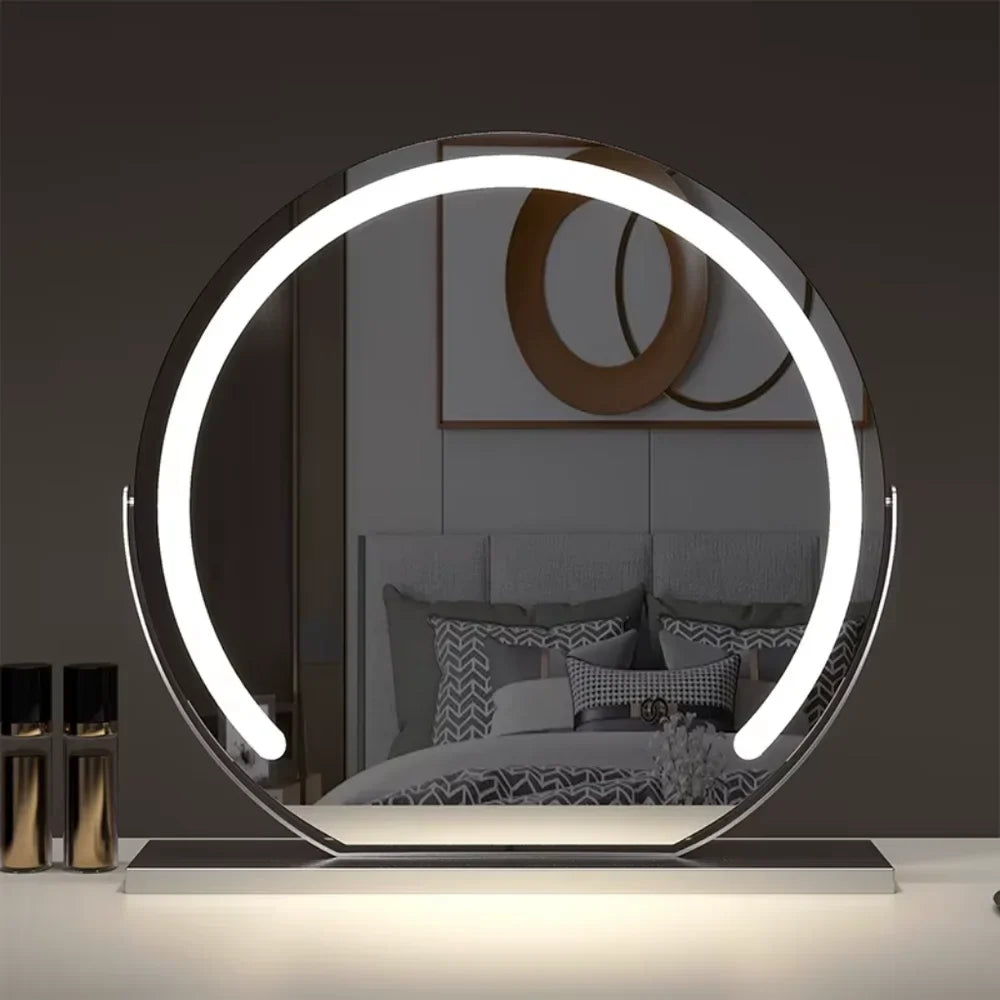 LED Lighted Makeup Mirror with 15x Magnifier, Touch Dimming, 3 Light Modes, Gold Black White Desktop Vanity, Rotating Frame | Lonoma