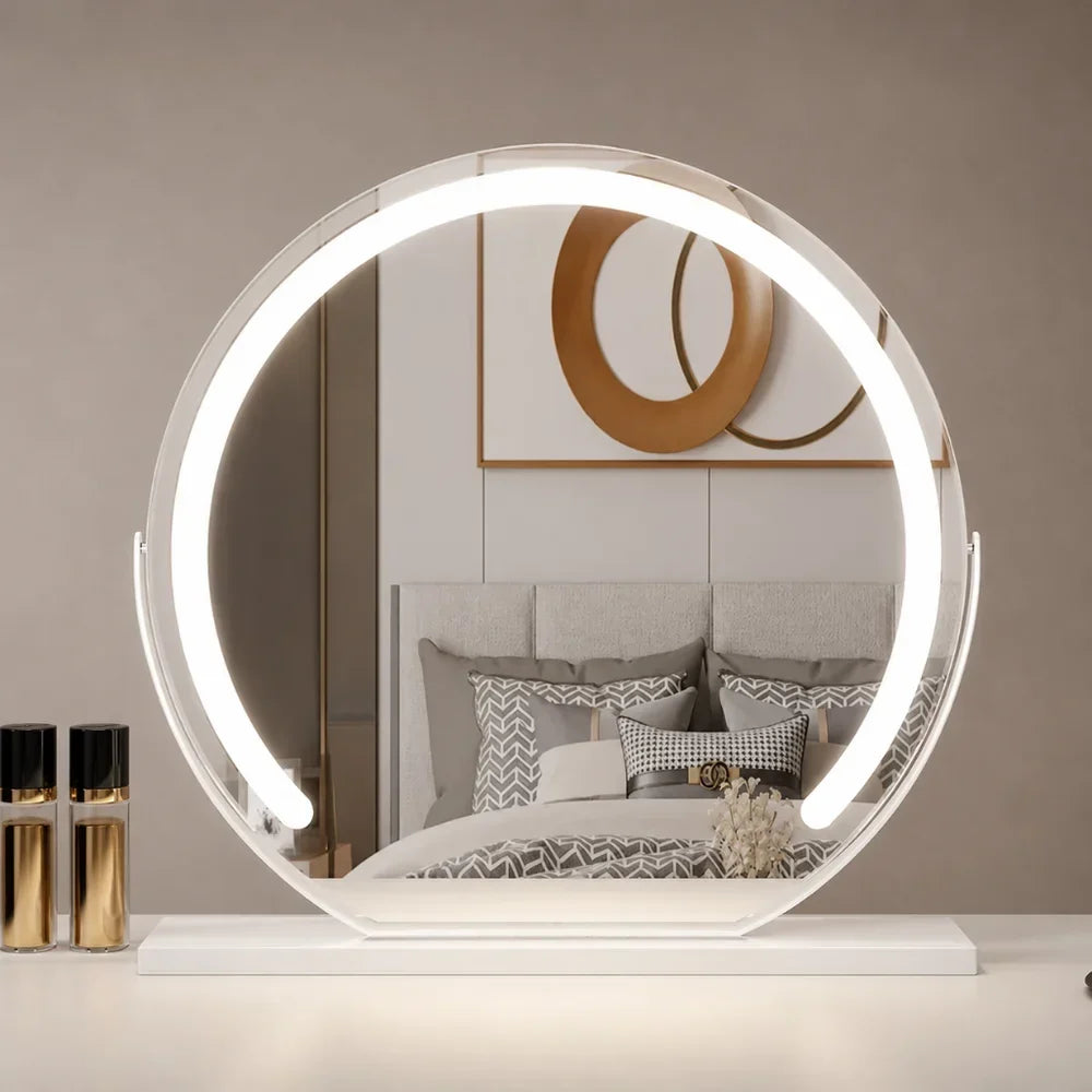 LED Lighted Makeup Mirror with 15x Magnifier, Touch Dimming, 3 Light Modes, Gold Black White Desktop Vanity, Rotating Frame | Lonoma