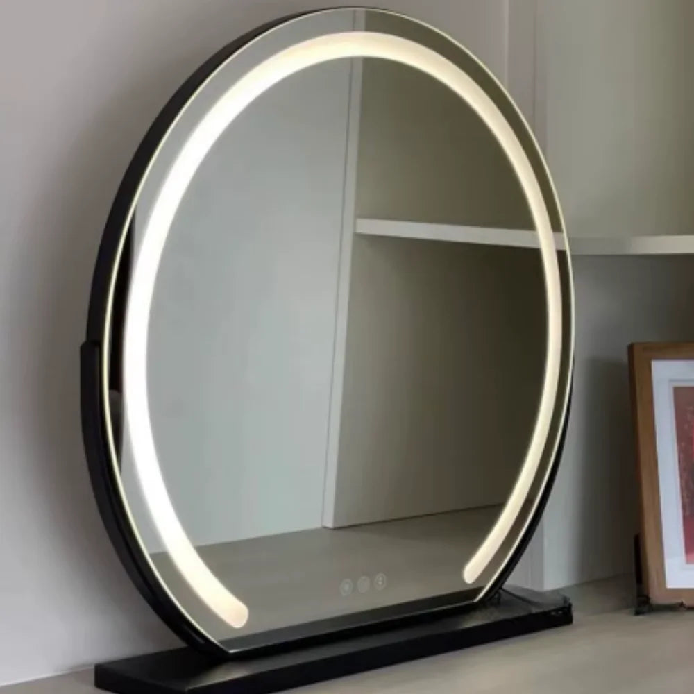 LED Lighted Makeup Mirror with 15x Magnifier, Touch Dimming, 3 Light Modes, Gold Black White Desktop Vanity, Rotating Frame | Lonoma