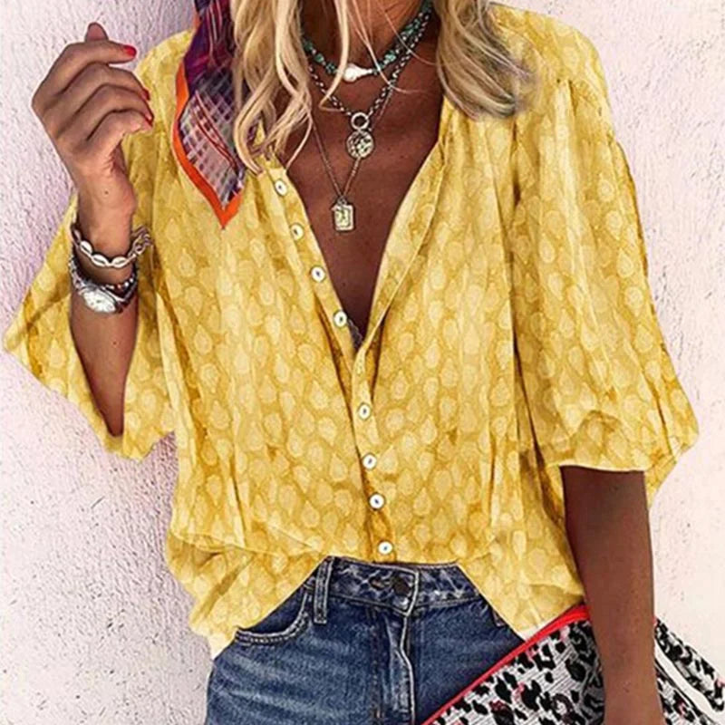 Women's Printed Cotton Blouse with Button-Front Closure in Vibrant Summer Colours | Lightweight Casual Shirt for Warm Weather | Koossa