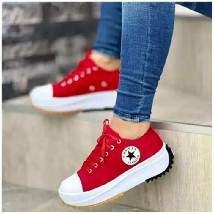 Women's Canvas Platform Trainers with Lace-Up Front in Six Colours | Koossa