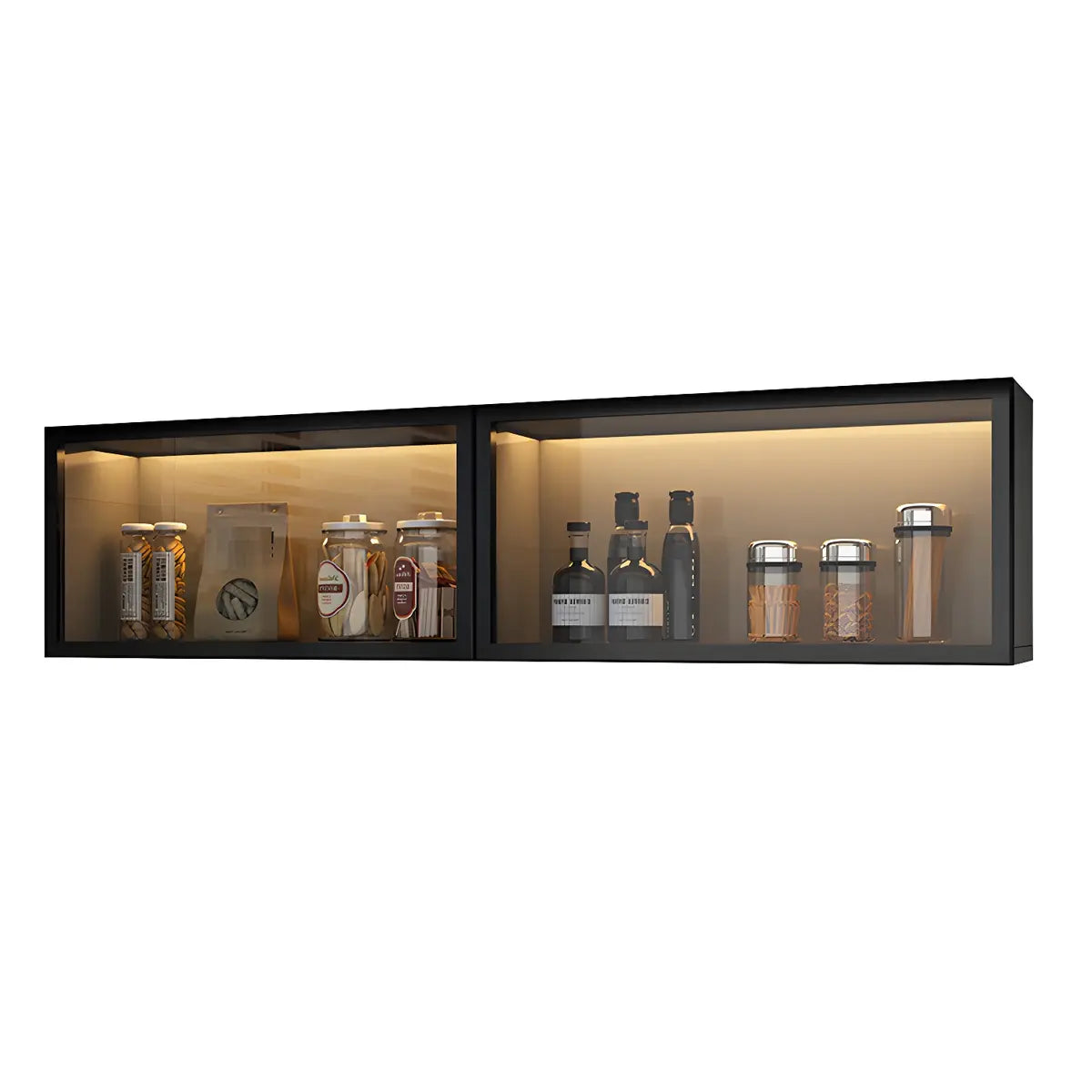 Vitrine Murale avec Porte Vitrée Blanc Gris 5 Tailles LED Rangement Aérien Cuisine Salon Élégant Moderne | Koossa