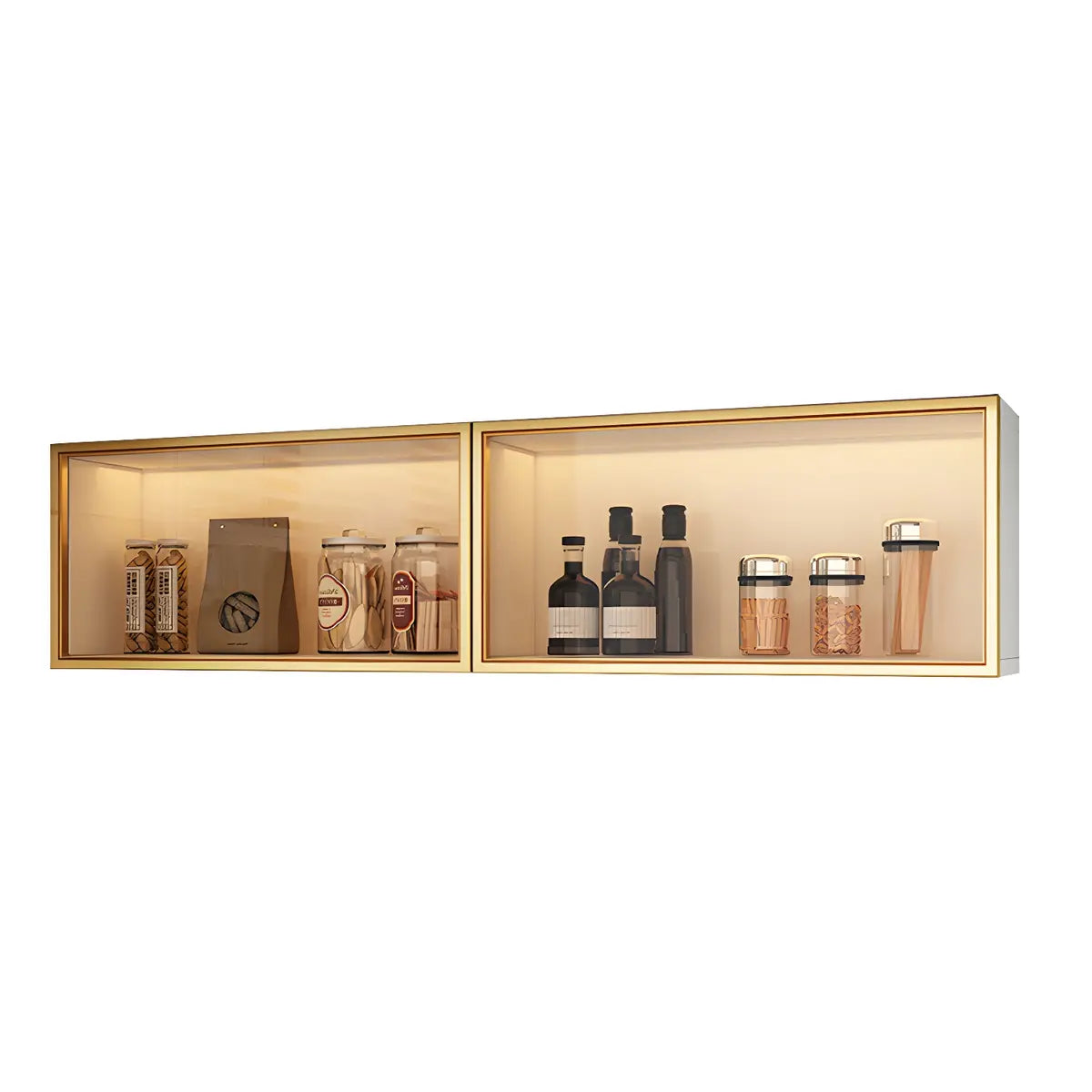 Vitrine Murale avec Porte Vitrée Blanc Gris 5 Tailles LED Rangement Aérien Cuisine Salon Élégant Moderne | Koossa