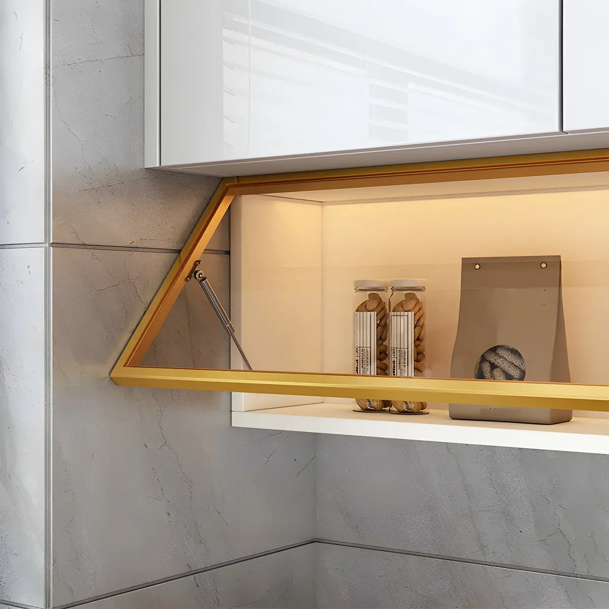 Vitrine Murale avec Porte Vitrée Blanc Gris 5 Tailles LED Rangement Aérien Cuisine Salon Élégant Moderne | Koossa