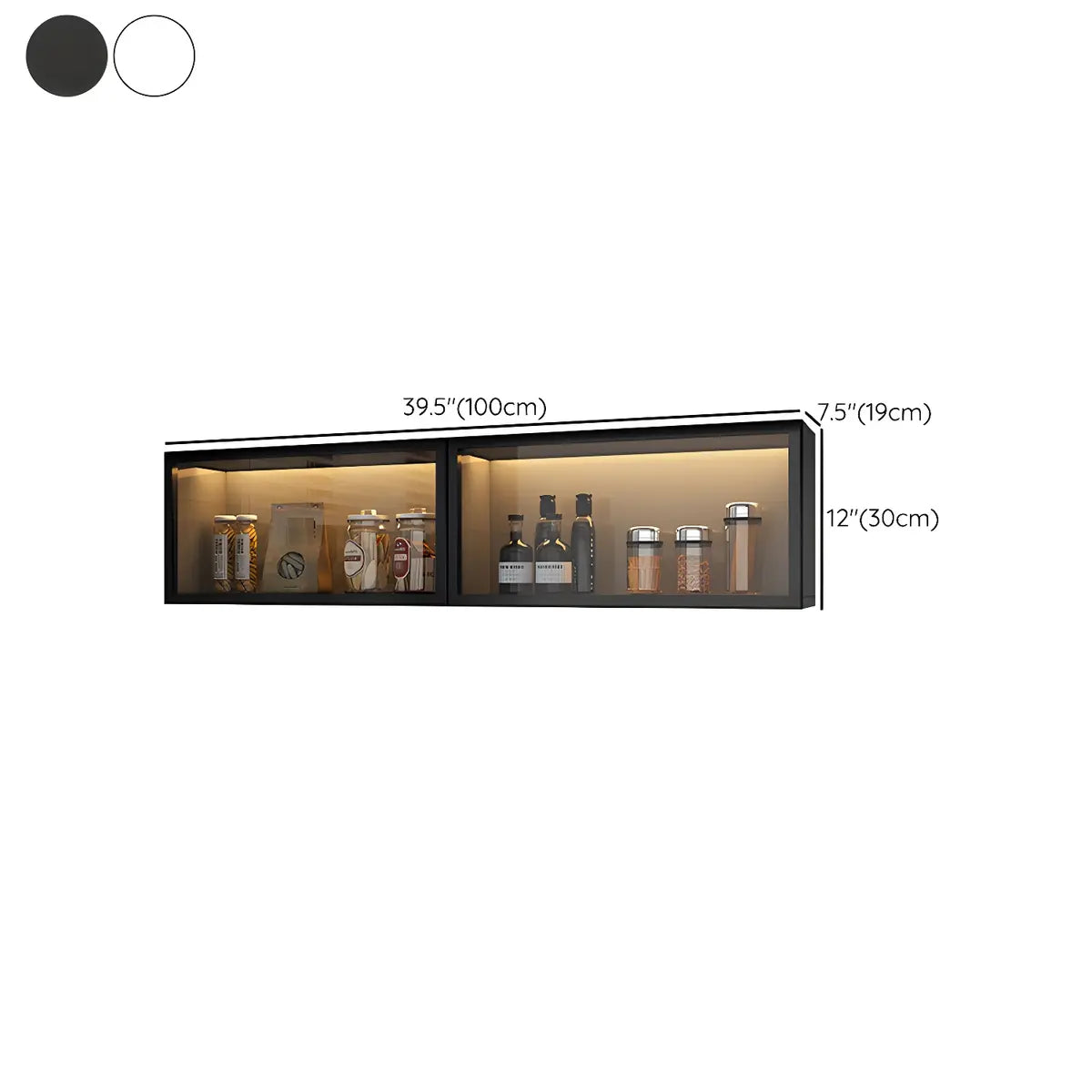 Vitrine Murale avec Porte Vitrée Blanc Gris 5 Tailles LED Rangement Aérien Cuisine Salon Élégant Moderne | Koossa