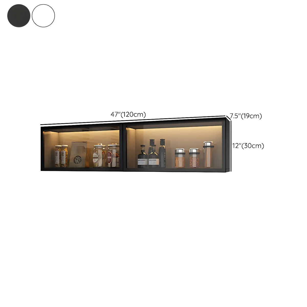 Vitrine Murale avec Porte Vitrée Blanc Gris 5 Tailles LED Rangement Aérien Cuisine Salon Élégant Moderne | Koossa