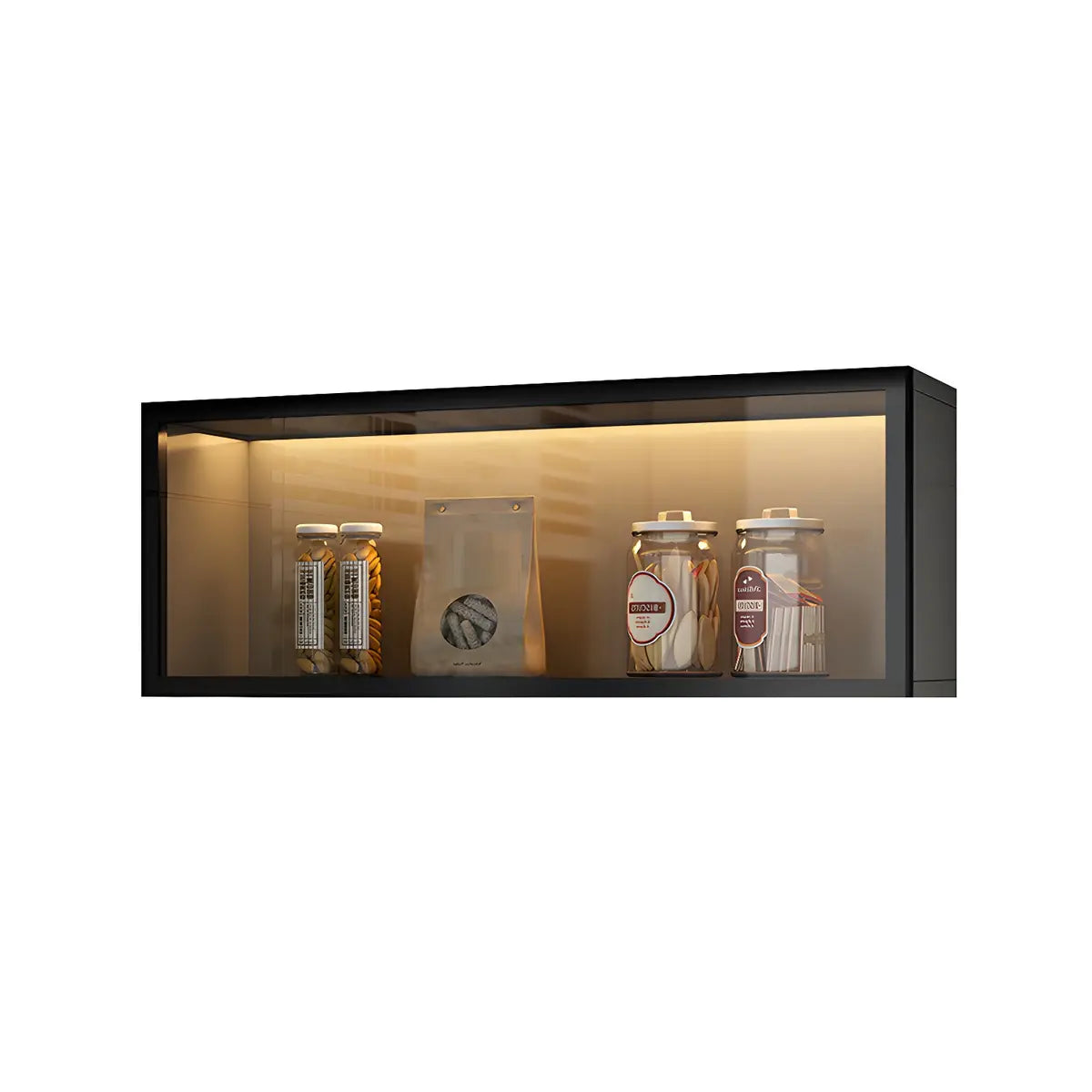 Vitrine Murale avec Porte Vitrée Blanc Gris 5 Tailles LED Rangement Aérien Cuisine Salon Élégant Moderne | Koossa