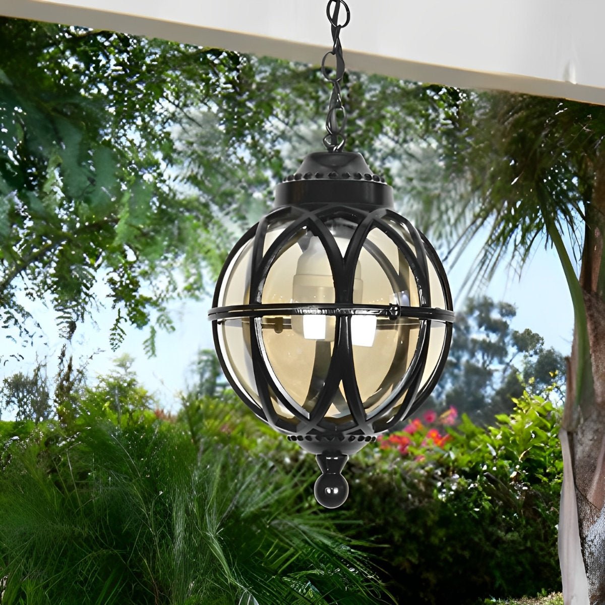 Suspension extérieure globe en aluminium noir E27 pour jardin terrasse balcon éclairage vintage ambiance rétro | Koossa