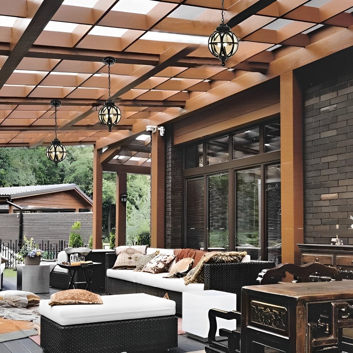 Suspension extérieure globe en aluminium noir E27 pour jardin terrasse balcon éclairage vintage ambiance rétro | Koossa