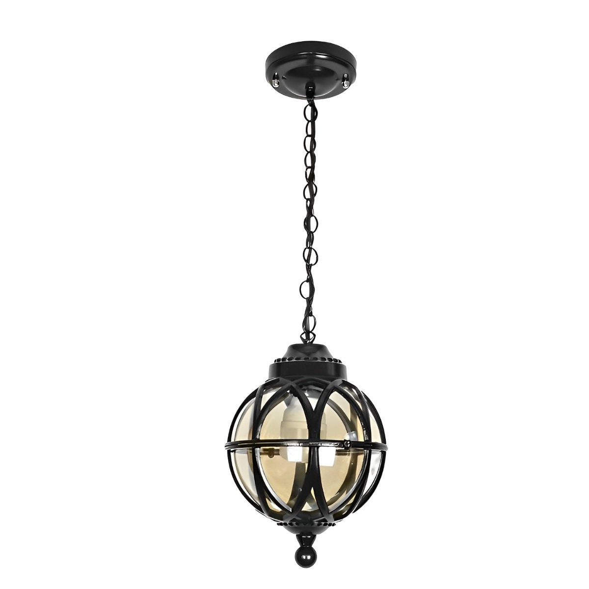Suspension extérieure globe en aluminium noir E27 pour jardin terrasse balcon éclairage vintage ambiance rétro | Koossa