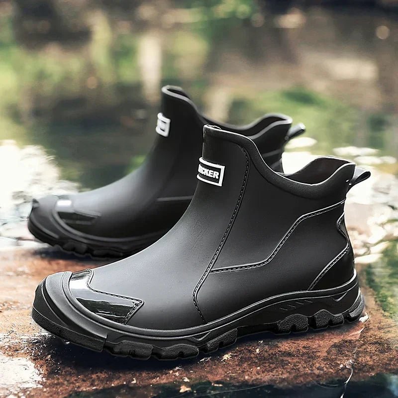 Men's Waterproof Chelsea Ankle Boots in Black – Slip-On Rain Boots with Elastic Gussets for Effortless Wet Weather Protection | Koossa