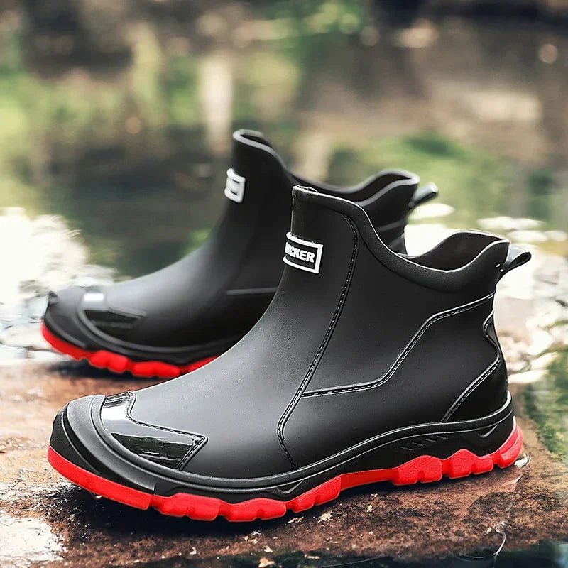Men's Waterproof Chelsea Ankle Boots in Black – Slip-On Rain Boots with Elastic Gussets for Effortless Wet Weather Protection | Koossa