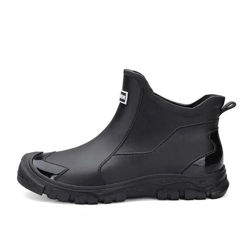 Men's Waterproof Chelsea Ankle Boots in Black – Slip-On Rain Boots with Elastic Gussets for Effortless Wet Weather Protection | Koossa