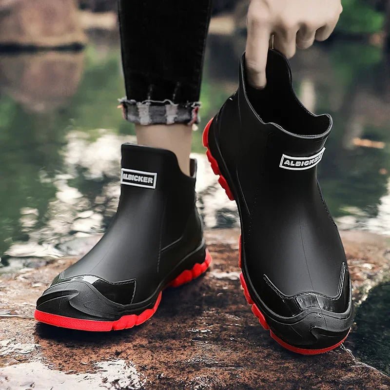Men's Waterproof Chelsea Ankle Boots in Black – Slip-On Rain Boots with Elastic Gussets for Effortless Wet Weather Protection | Koossa
