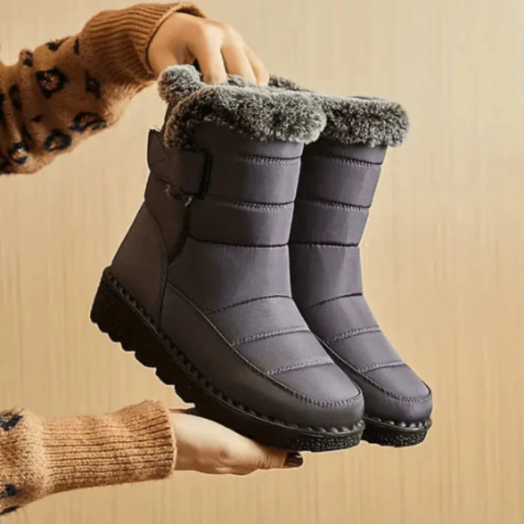 Women's Fur-Lined Snow Boots in Blue, Grey & Black for Winter Walks | Waterproof Slip-On Ankle Boots with Non-Slip Sole | Koossa