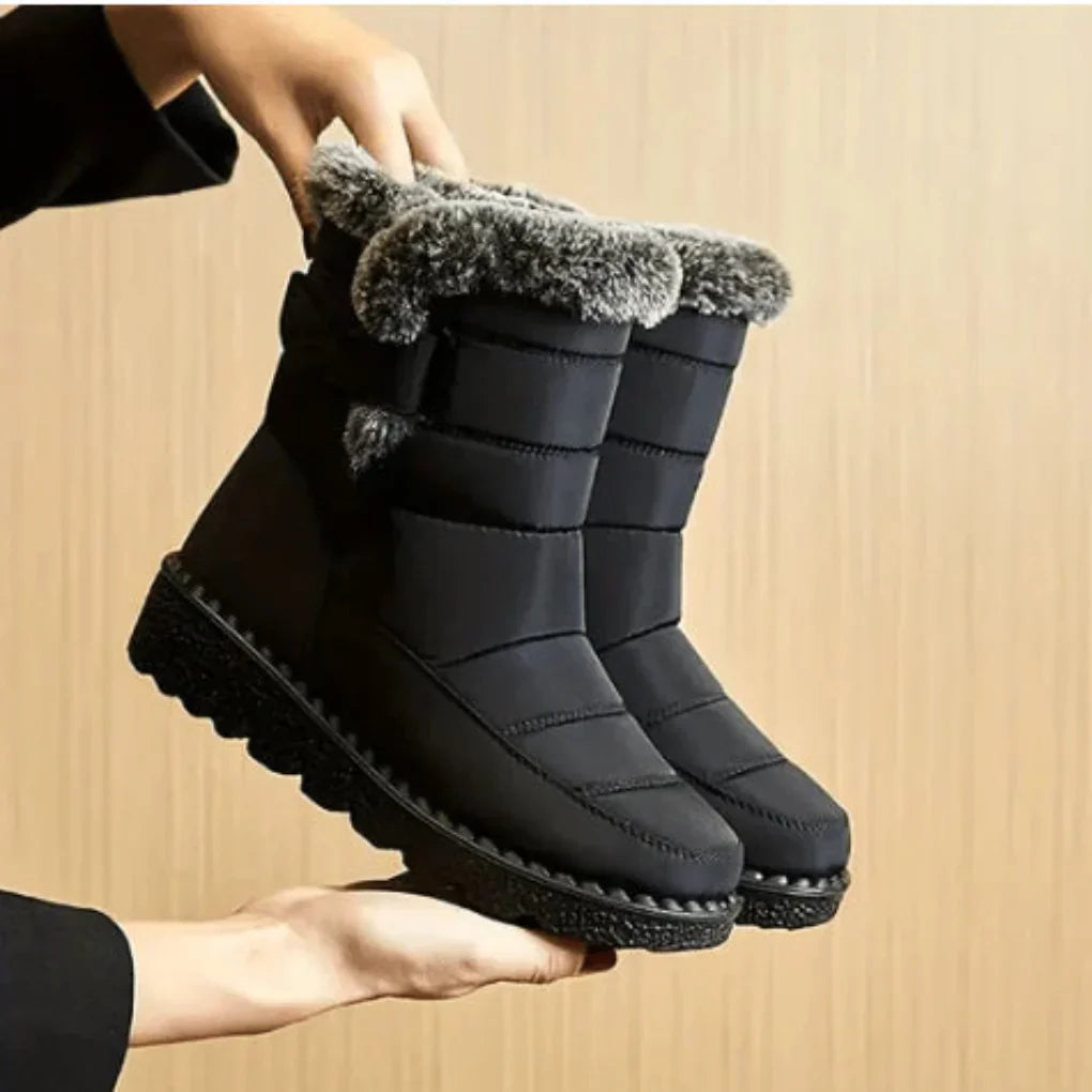 Women's Fur-Lined Snow Boots in Blue, Grey & Black for Winter Walks | Waterproof Slip-On Ankle Boots with Non-Slip Sole | Koossa