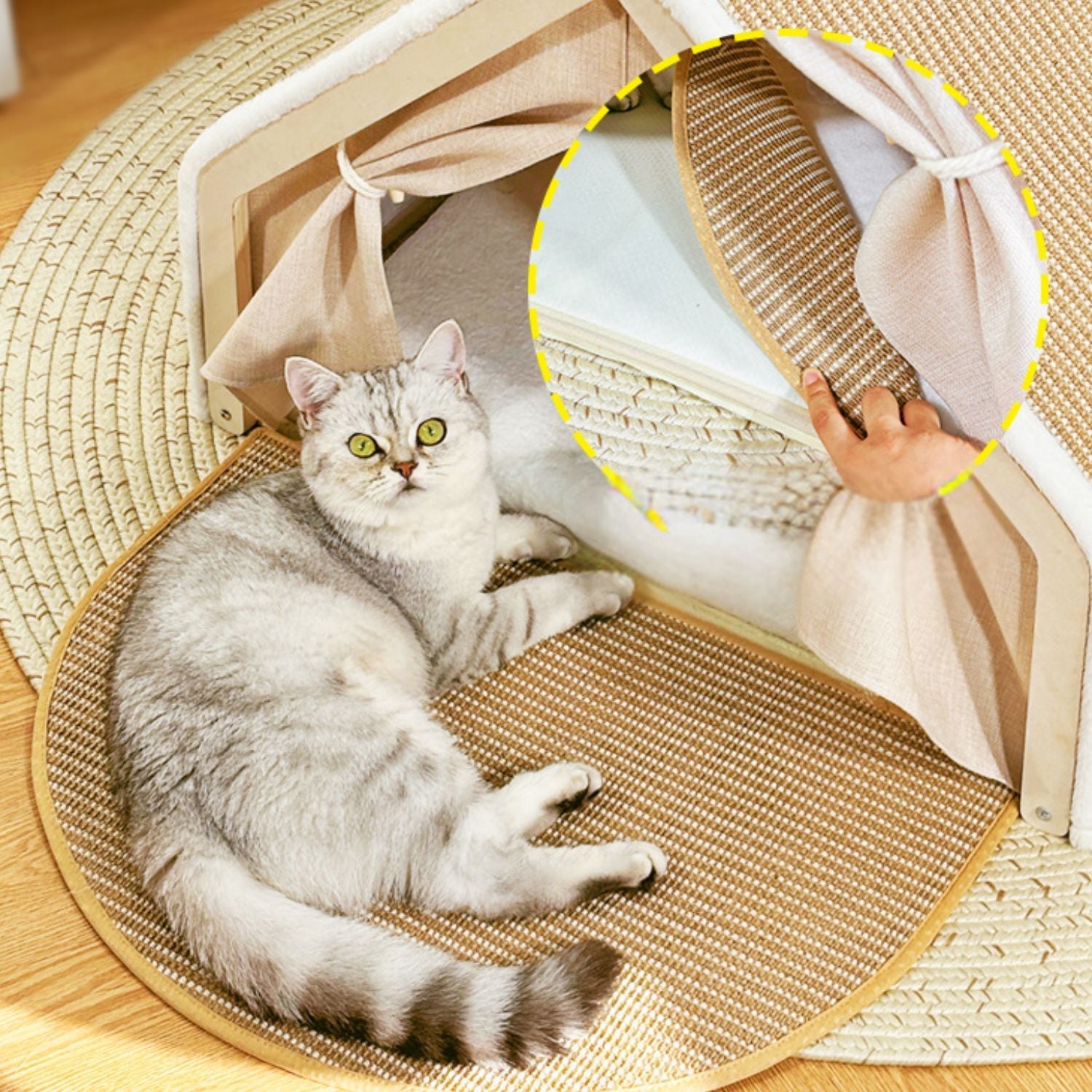 Cat House with Scratching Roof Sisal Wooden Indoor Cat Bed Cave Hideaway Warm Cushion Small Medium Large Kitten Furniture Cosy Villa | Koossa