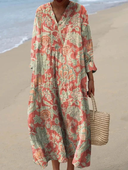 Women's Vintage Floral Wrap Dress with Pockets — Sleeveless Cotton Day Dress for Summer & Garden Parties | Koossa
