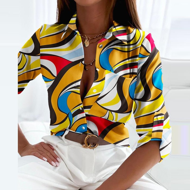 Women's Classic Collared Blouse in Vibrant Prints for Work and Leisure | Lightweight Printed Shirt with Timeless Collar Detail | Koossa