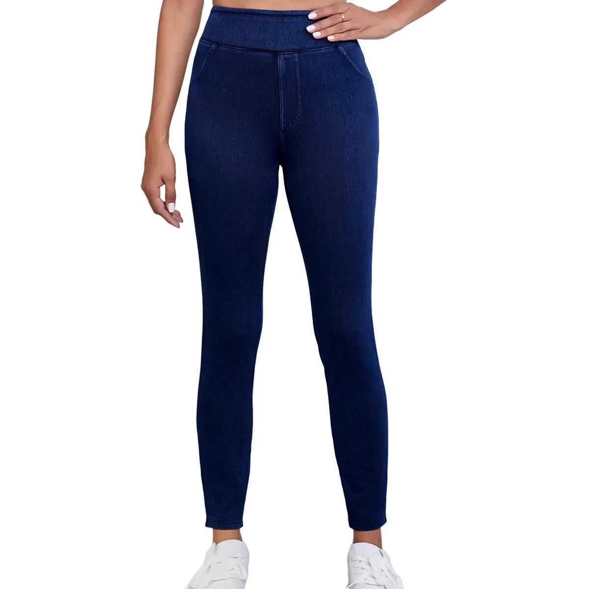 Women's High-Rise Slim Jeans in Stretch Denim – Dark Blue & Black Classic Fit for Everyday Elegance | Koossa