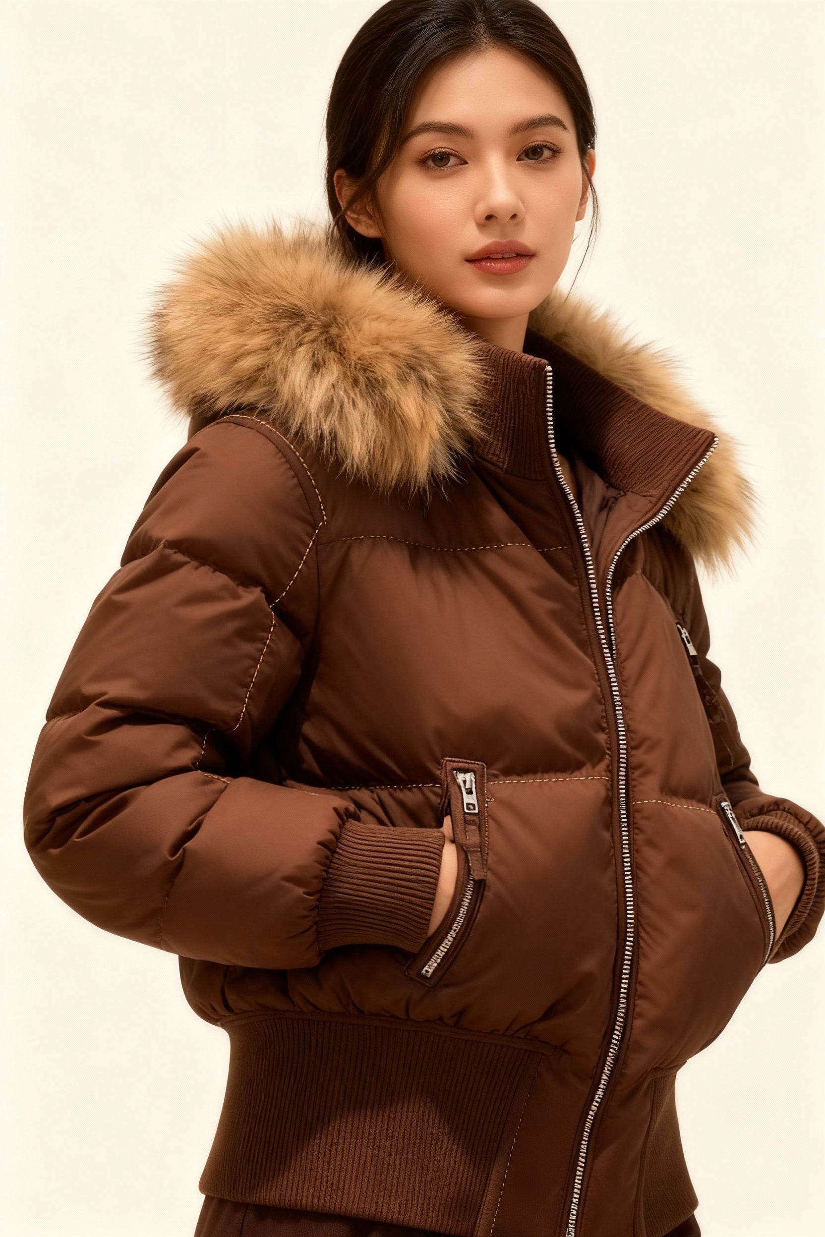 Women's Quilted Winter Puffer Jacket with Detachable Faux Fur Hood — Insulated Warm Coat for Autumn & Winter | Koossa