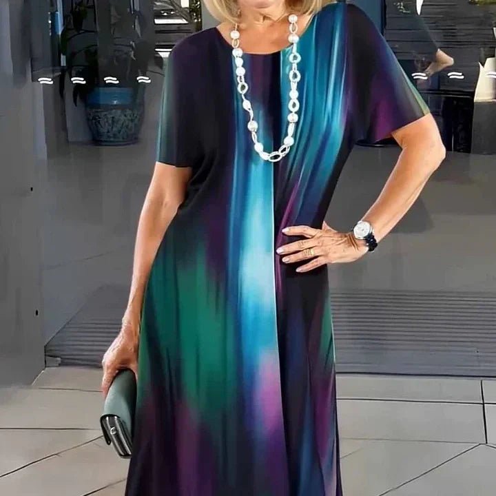 Women's Midi Dress with Abstract Monochrome Print and Relaxed A-Line Silhouette for Effortless Summer Occasions | Koossa