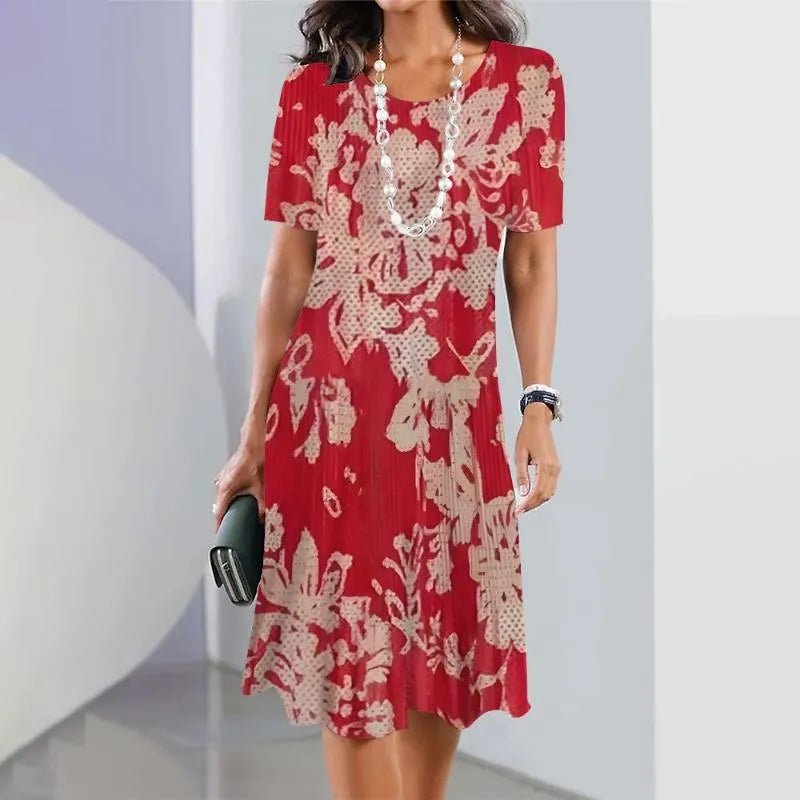 Women's Midi Dress with Abstract Monochrome Print and Relaxed A-Line Silhouette for Effortless Summer Occasions | Koossa