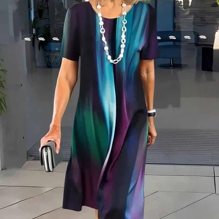 Women's Midi Dress with Abstract Monochrome Print and Relaxed A-Line Silhouette for Effortless Summer Occasions | Koossa
