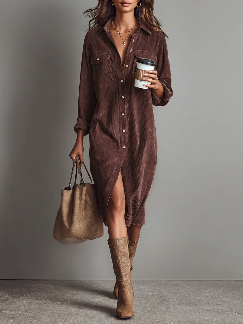 Women's Button-Through Midi Shirt Dress in Cotton Blend – Effortless Everyday Elegance for Spring and Summer | Koossa