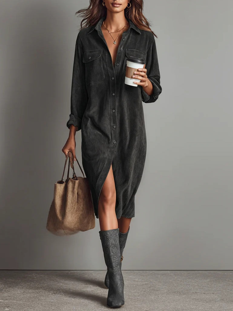 Women's Button-Through Midi Shirt Dress in Cotton Blend – Effortless Everyday Elegance for Spring and Summer | Koossa