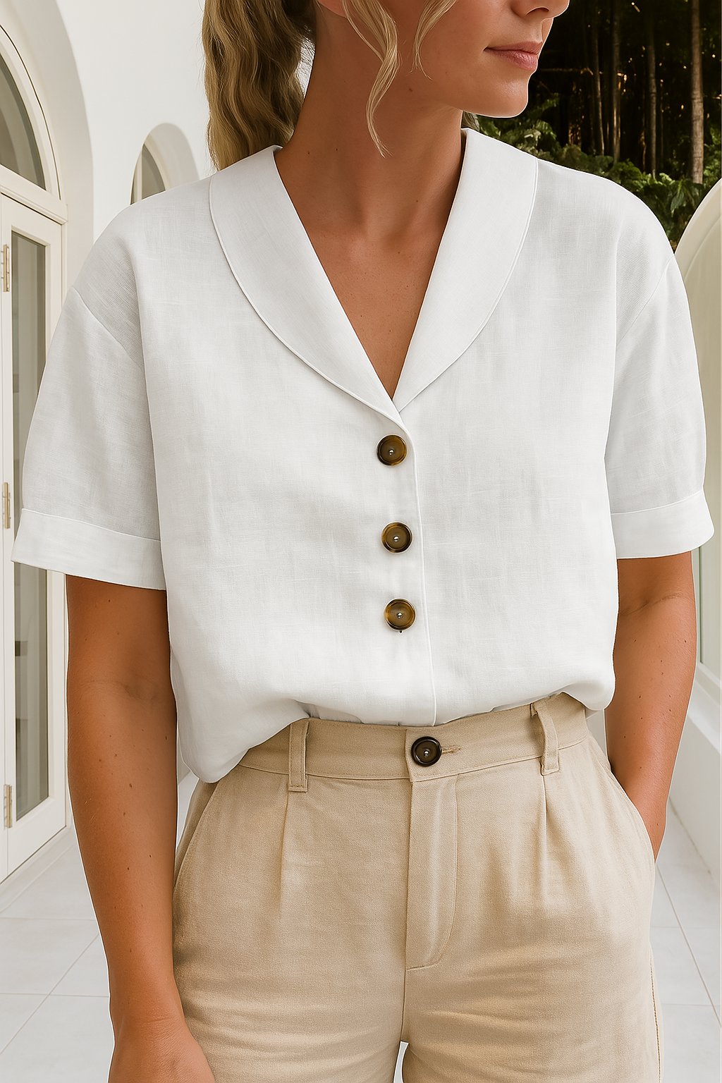Women's Short Sleeve Button Blouse in Four Classic Colours for Work and Weekend | Koossa