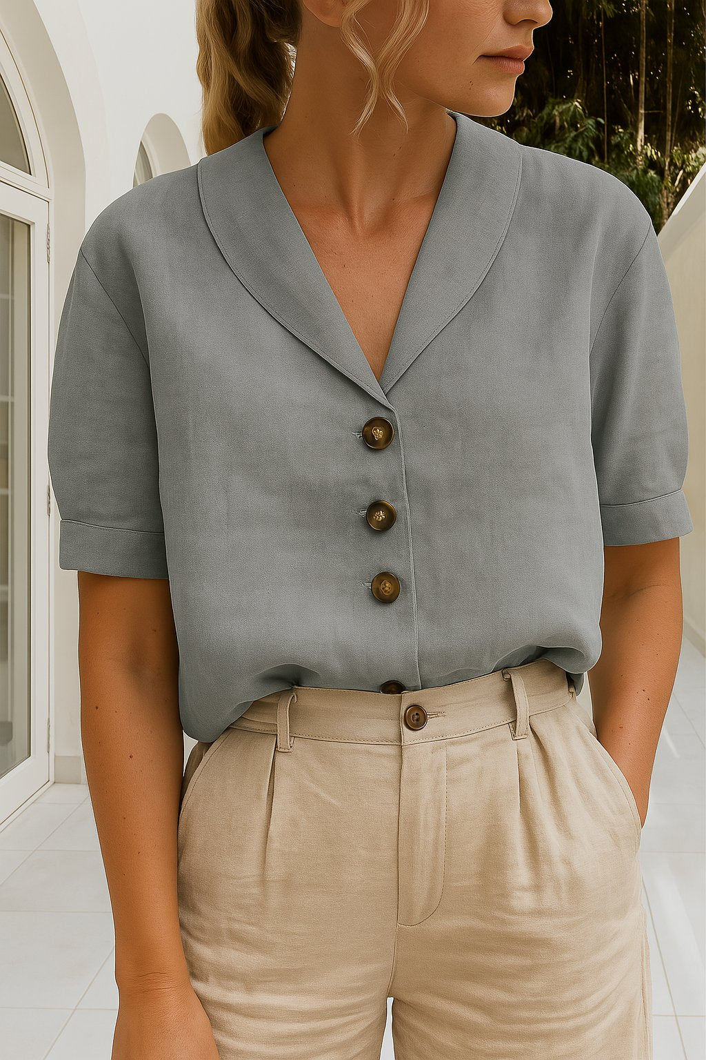 Women's Short Sleeve Button Blouse in Four Classic Colours for Work and Weekend | Koossa