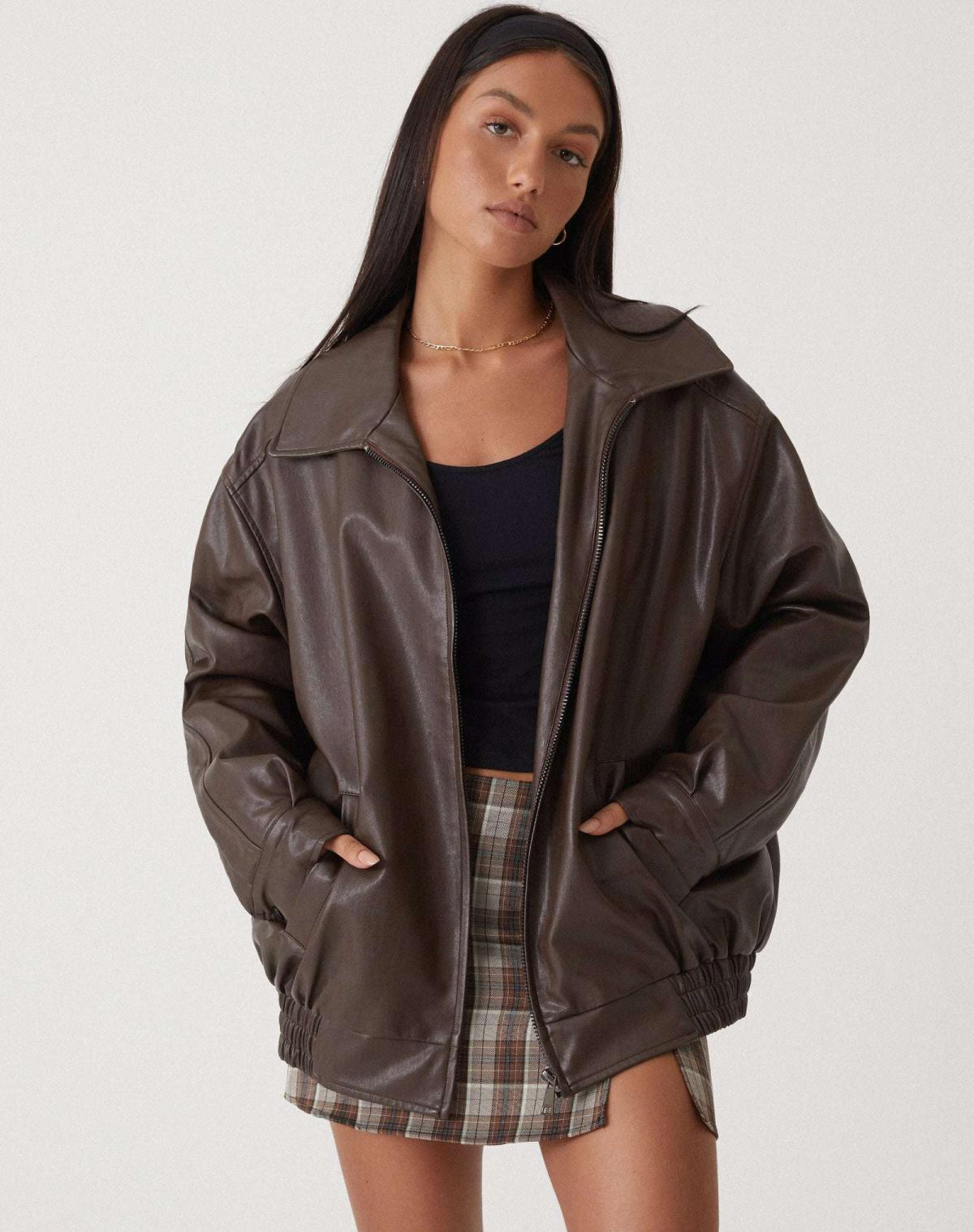 Women's Oversized Faux Leather Jacket — Relaxed Fit Jacket for Summer Evenings & Transitional Weather | Koossa