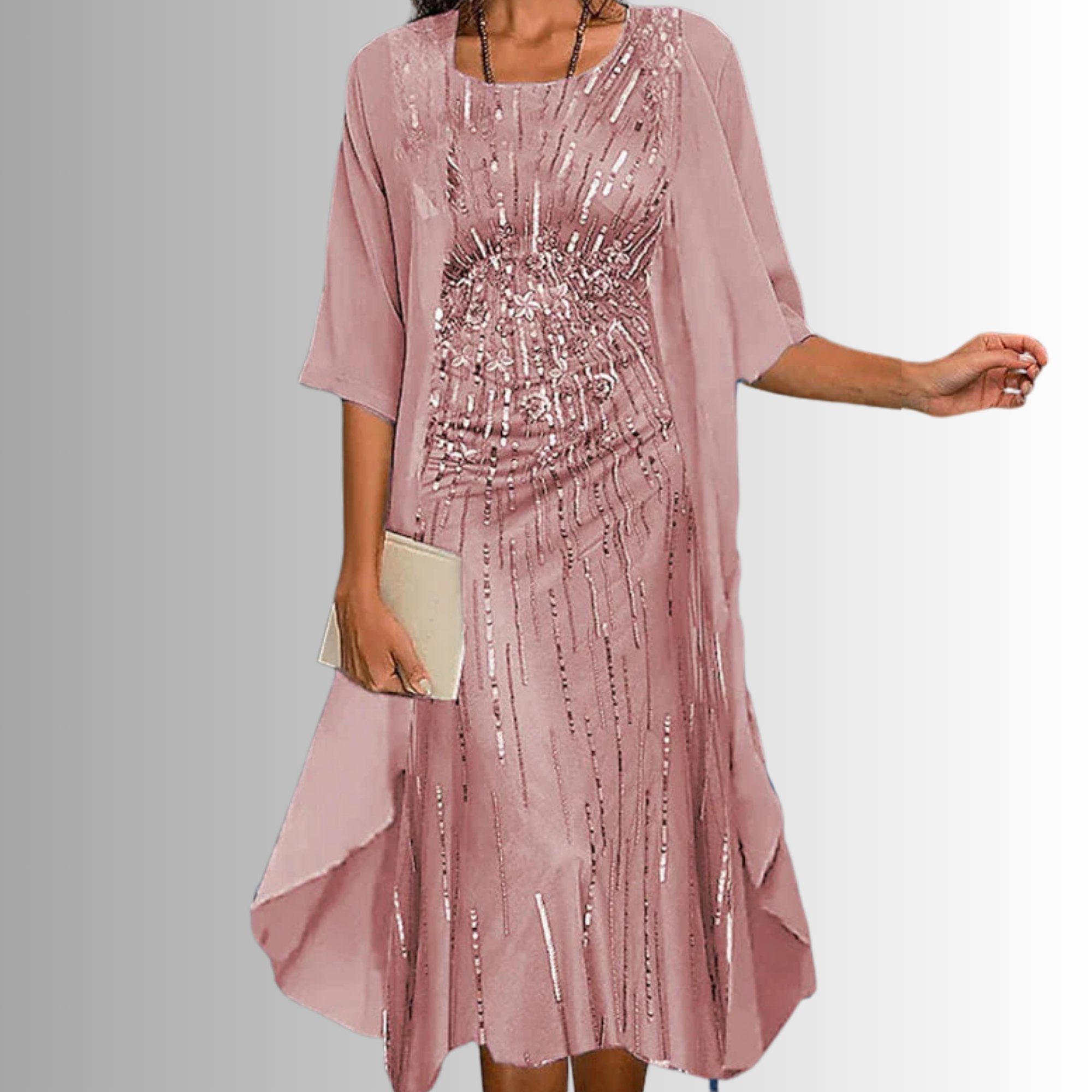 Women's Botanical Print Dress and Cardigan Two-Piece Set with Three-Quarter Sleeves for Garden Parties and Spring Occasions | Koossa