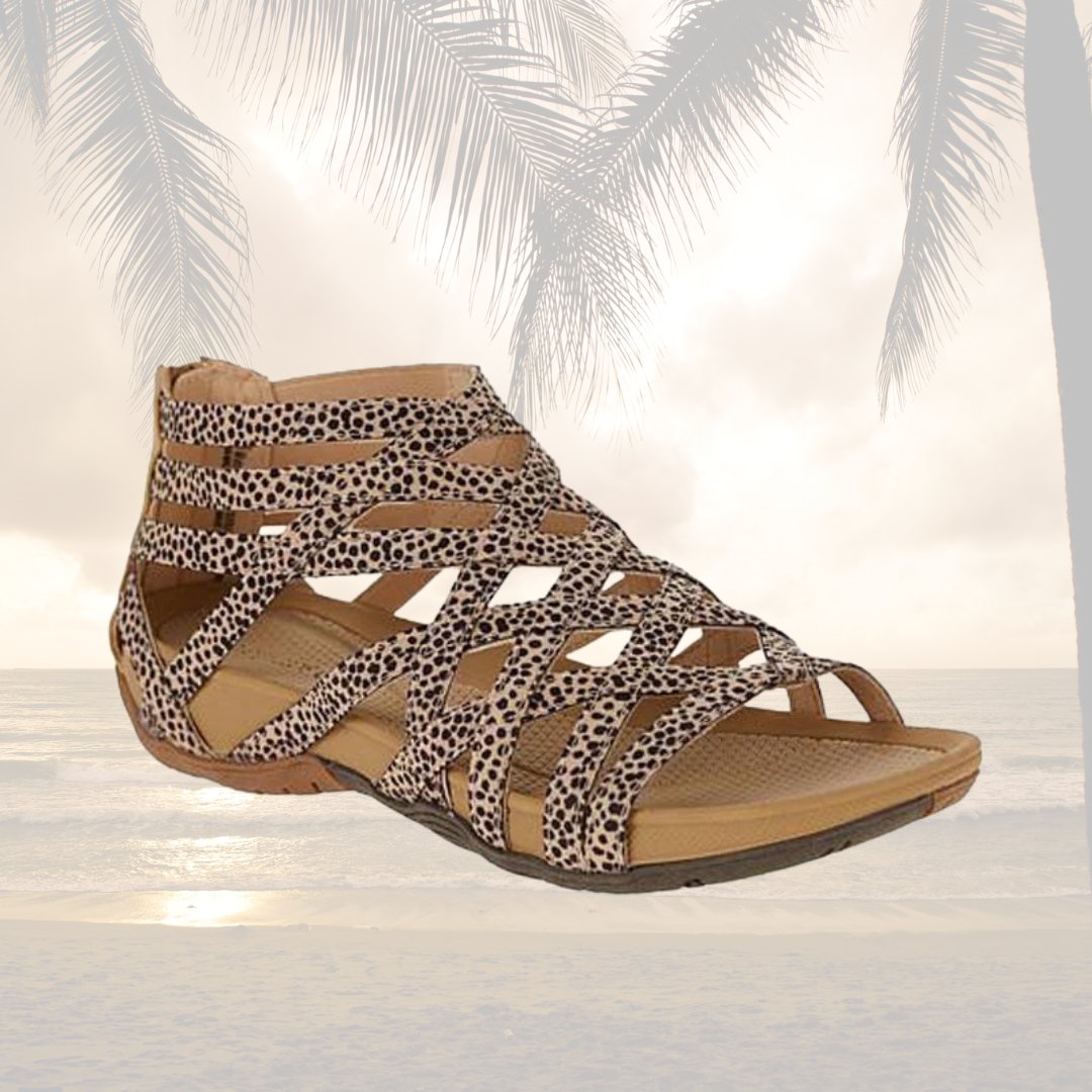 Women's Contoured Footbed Sandals with Adjustable Straps in Leather-Look Finish for Summer Wear | Koossa
