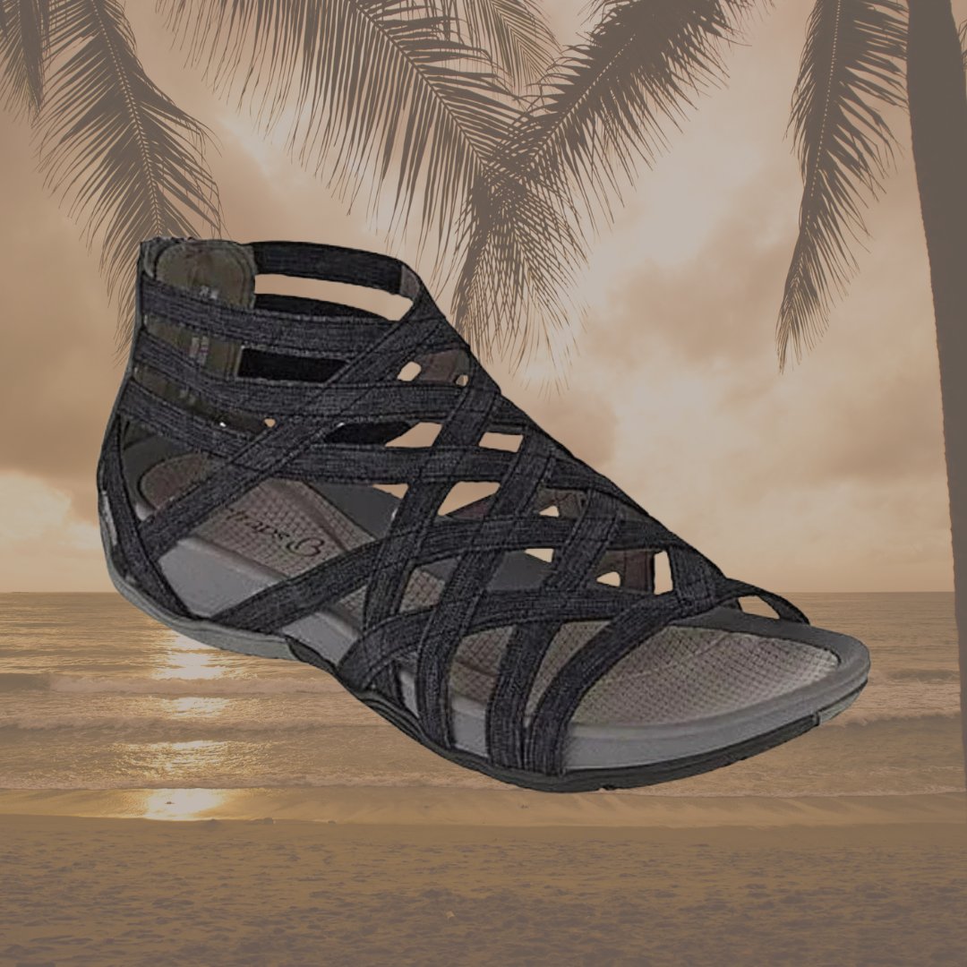 Women's Contoured Footbed Sandals with Adjustable Straps in Leather-Look Finish for Summer Wear | Koossa