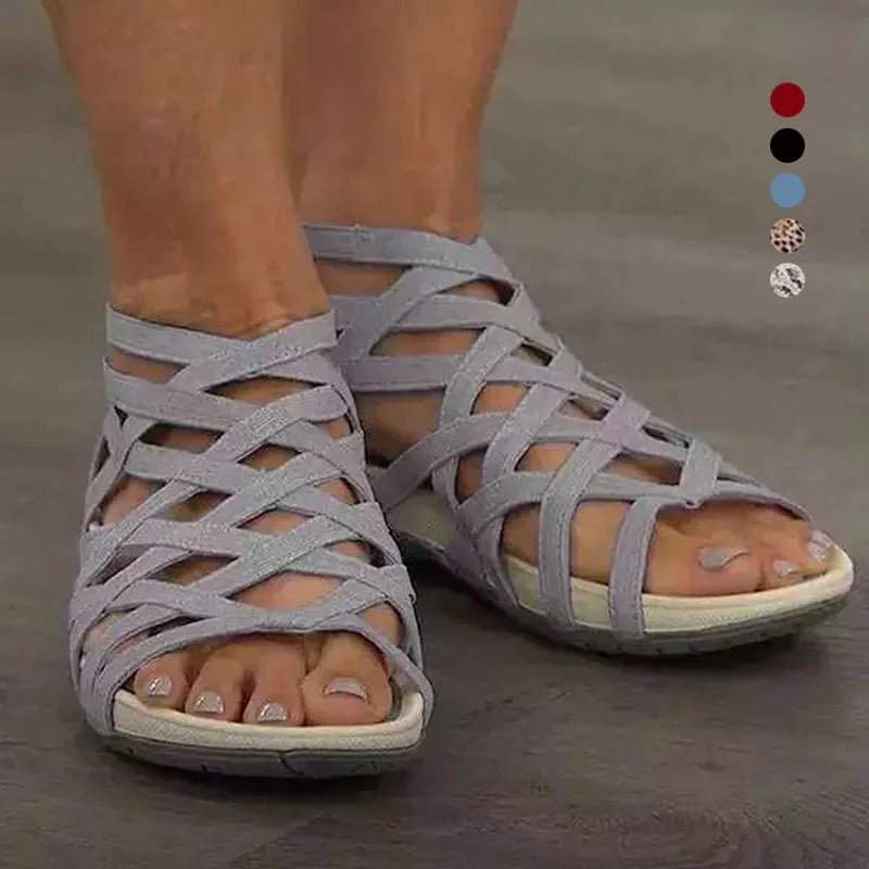 Women's Contoured Footbed Sandals with Adjustable Straps in Leather-Look Finish for Summer Wear | Koossa
