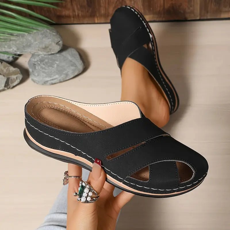 Women's Cushioned Slip-On Sandals with Rounded Toe and Arch Support – Breathable Summer Footwear for All-Day Comfort | Koossa