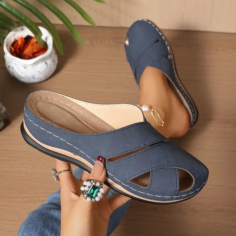 Women's Cushioned Slip-On Sandals with Rounded Toe and Arch Support – Breathable Summer Footwear for All-Day Comfort | Koossa