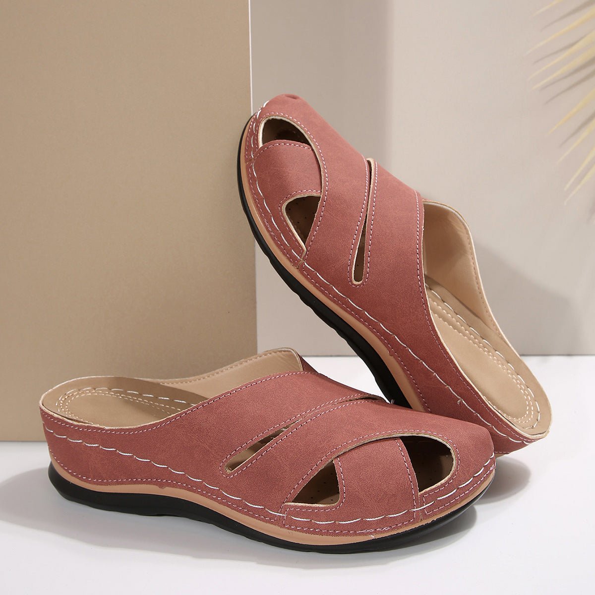 Women's Cushioned Slip-On Sandals with Rounded Toe and Arch Support – Breathable Summer Footwear for All-Day Comfort | Koossa