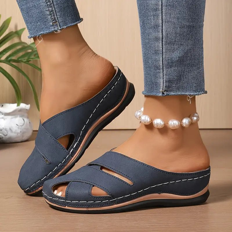Women's Cushioned Slip-On Sandals with Rounded Toe and Arch Support – Breathable Summer Footwear for All-Day Comfort | Koossa